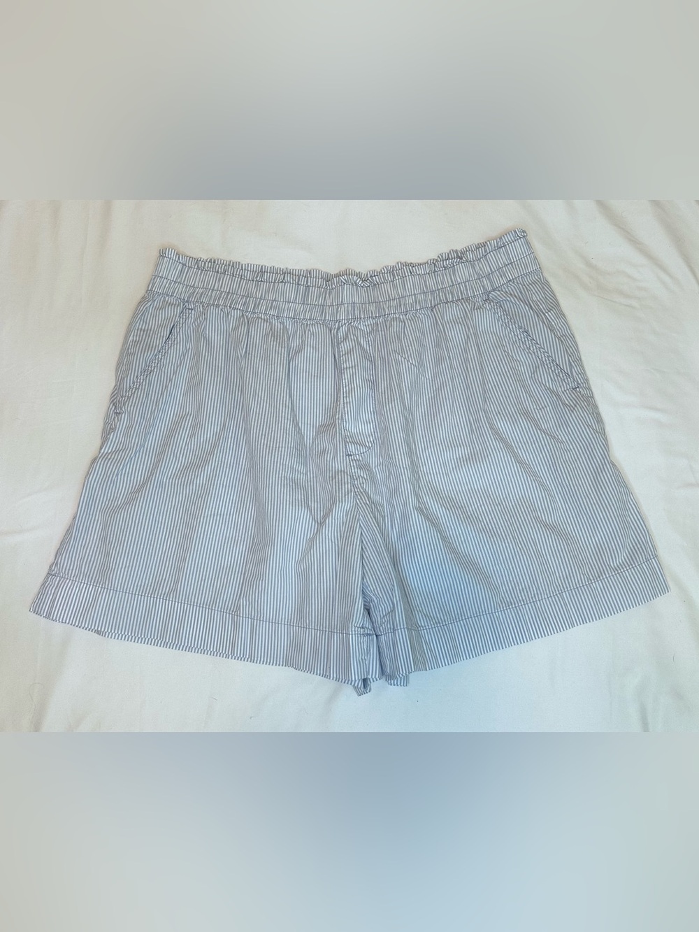 Aerie Blue & White Seersucker Stripe Pull-On Cotton Shorts XL